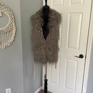 Silver and Beige Faux Fur Vest